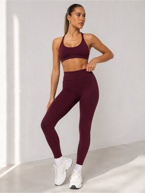 White Fox Active Go Getter High Waisted Leggings Burgundy L NWT